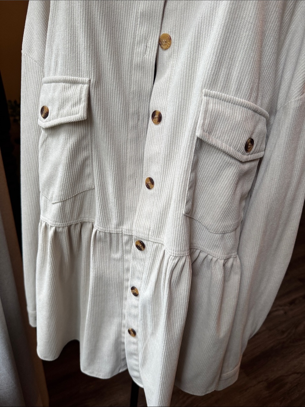 Women's Cream Button-Front Peplum Jacket - Picture 5 of 5